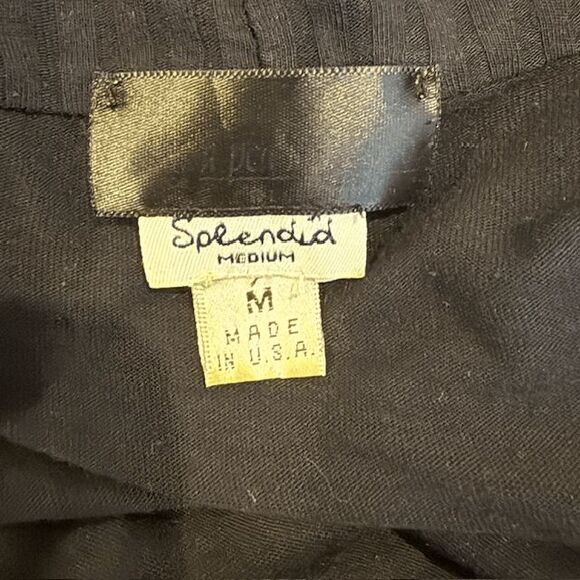 Splendid Sayer Cardigan Black Open Front Ribbed Lapel and Sleeves Size Medium - Picture 4 of 9